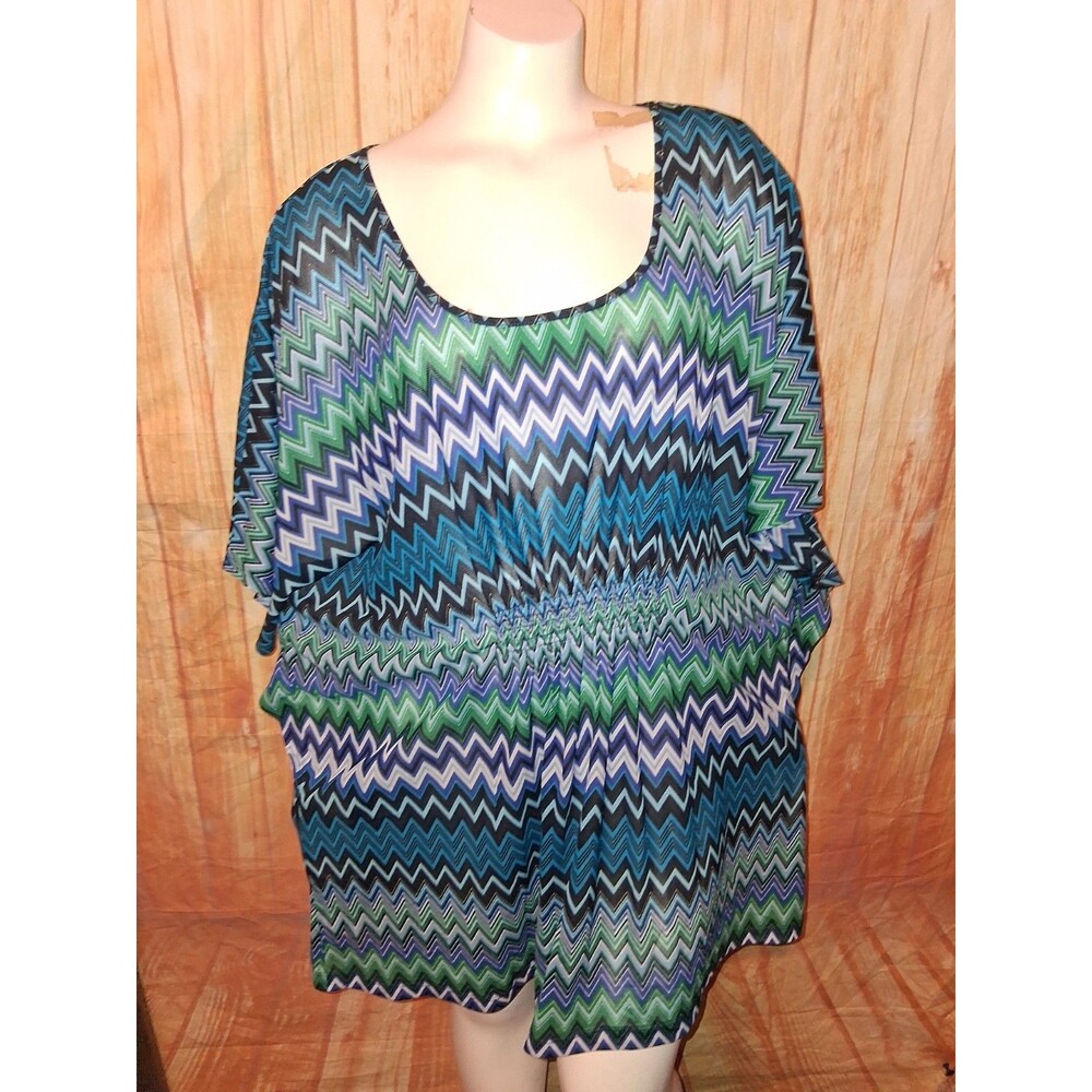 NWT Avenue Multicolor Geometric Sheer Short Sleeve Blouse Sz 22/24
